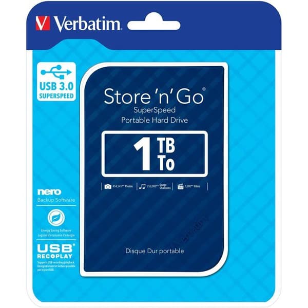 Extern hårddisk - VERBATIM - Store'n'go - 1To - Blå