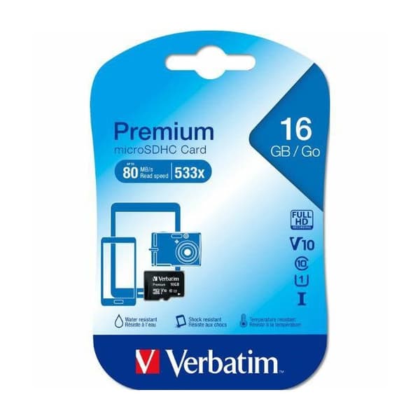 16 GB Class 10 microSDHC flashminneskort - VERBATIM