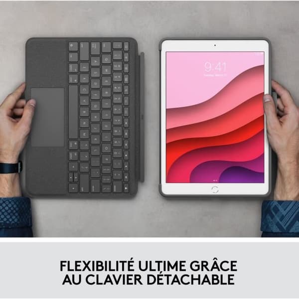 Tangentbordsetui - Logitech - Combo Touch - AZERTY - För iPad 9:e generationen, 8:e generationen och 7:e generationen