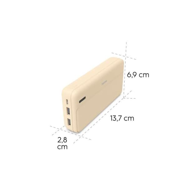 Extern Batteri 20000mAh USB-C LED Indikator Utgångar 2xUSB-A Sand - Uppladdningsbar - USB Typ A, USB Typ C - Elkabel