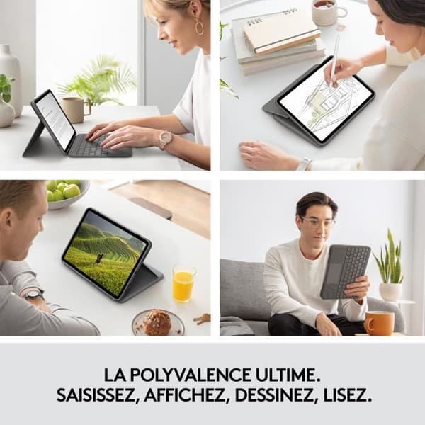 Tangentbordsetui - Logitech - Folio Touch - AZERTY - För iPad Air (M2 & M3) (4:e och 5:e generationen) - Grå