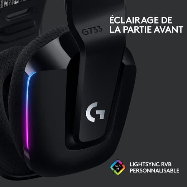 Gaming headset - Trådlös - Logitech G - G733 Lightspeed - PS5, PS4, PC, MAC - Svart