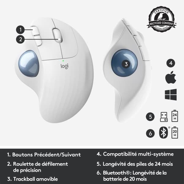Mus - Trådlös - Logitech - Ergo M575 - Vit - Ergonomisk