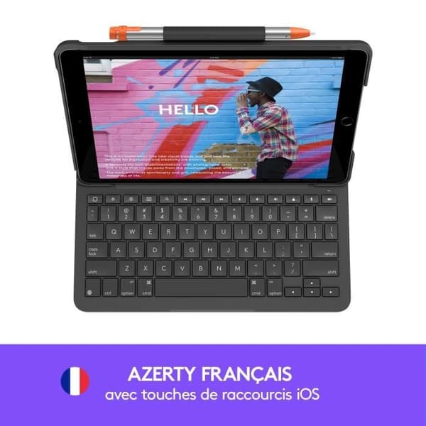 Tangentbordsskydd - Logitech - Slim Folio - AZERTY - För iPad 10,2" (7:e, 8:e, 9:e generationen) - Grå