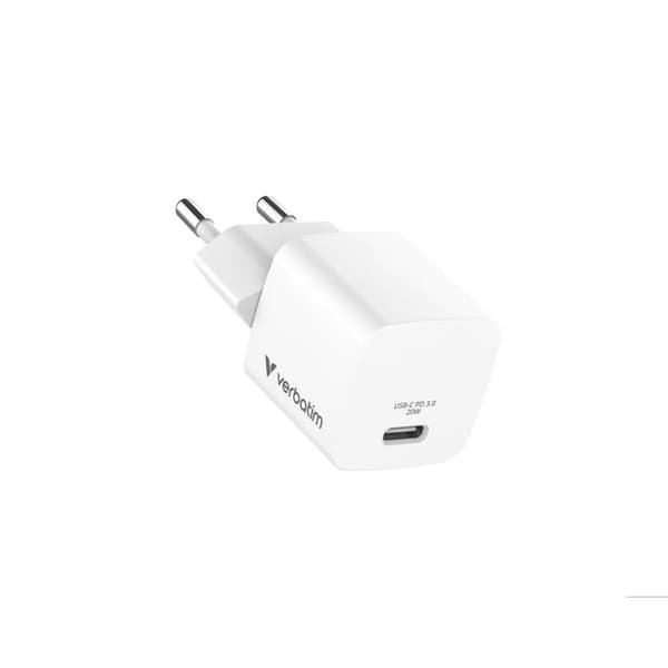 Mini väggladdare Verbatim GaN USB-C 20W (Vit)