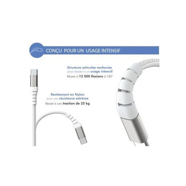 Förstärkt USB A/Lightning-kabel 2m - 2,4A Vit Force Power Vit