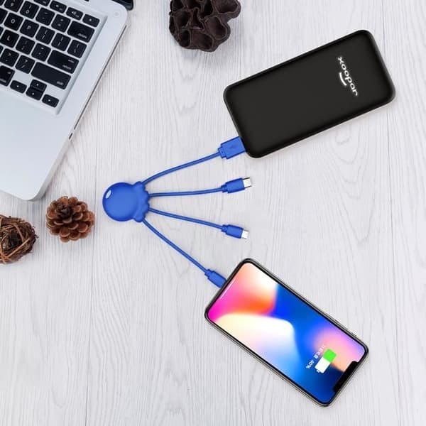 Cabel Octopus - Xoopar - 1m - Biologiskt nedbrytbar - USB A/micro USB & USB C & Lightning - Blå