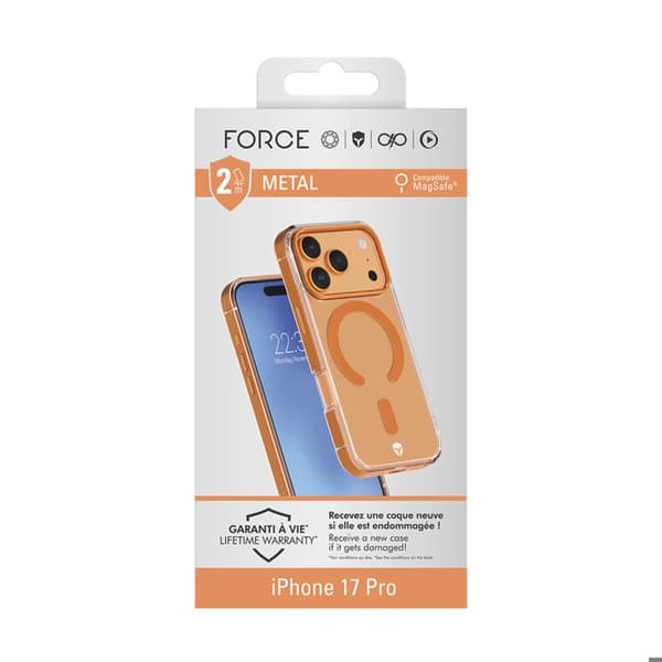 iPhone 17 Pro MagSafe FORCE CASE Kontur Metall Stötsäker 2m Premium Orange