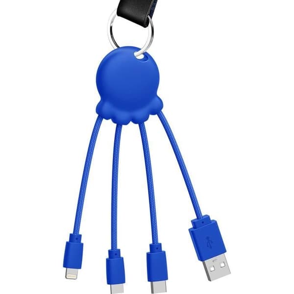 Cabel Octopus - Xoopar - 1m - Biologiskt nedbrytbar - USB A/micro USB & USB C & Lightning - Blå
