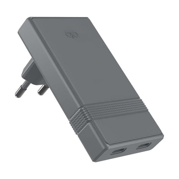 Nätadapter - FORCE POWER - Serie L Shape - 65W PD - 2x USB-C - GaN - Grå