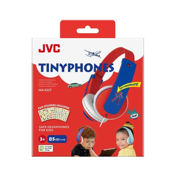 Tinyphone röd och blå JVC HA-KD7-Z-E barnhörlurar