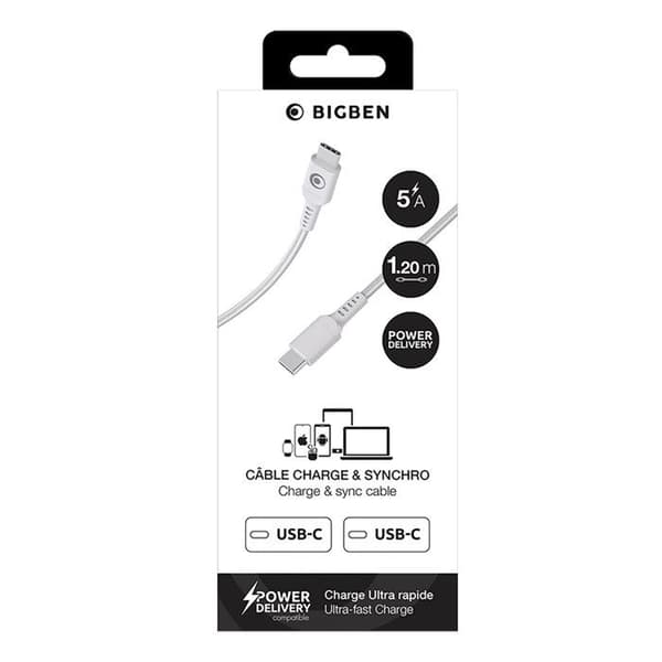 USB-C-kabel - BigBen Connected - 1,2 m - 5A - 100W - Nylonflätad