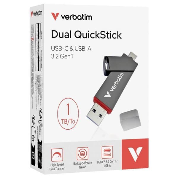 Extern hårddisk - Verbatim - Dual QuickStick - 1 To - USB-A/C - 3.2 Gen1