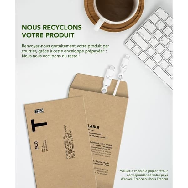 USB C/Lightning-kabel - Just Green - 1,2 m - 100 % återvinningsbar - 3A - Vit