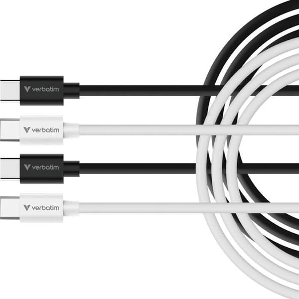 2-pack Verbatim Essentials Sync & Charge USB-C 60W M/M 1m (Svart/Vit)