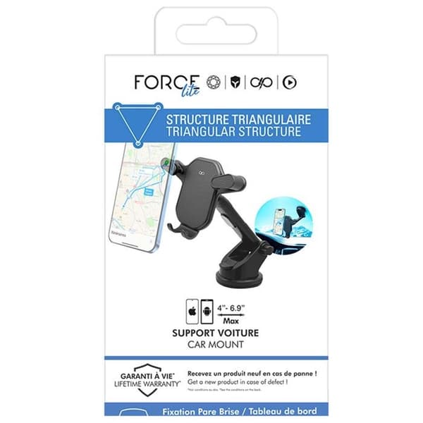 Stöd för bil - FORCE POWER - Vindruta/Instrumentbräda - Justerbart stöd - 360° rotation - Ekodesignad