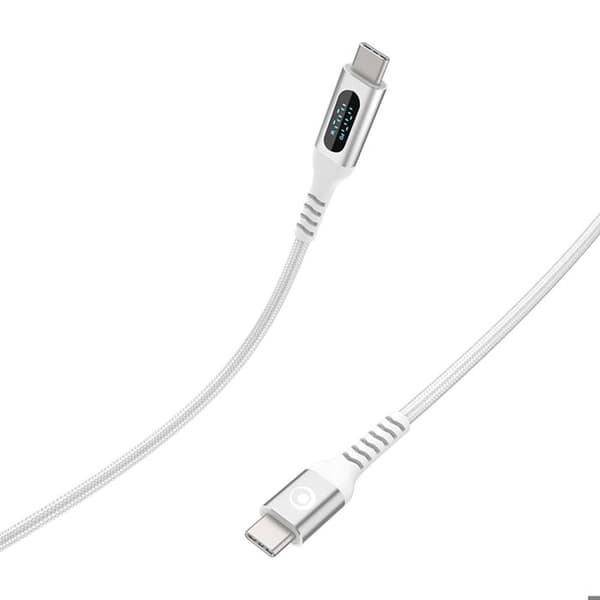 USB-C-kabel - BIGBEN - 1,2 m - PD 100W - Digital effektdisplay - Vit flätad nylon