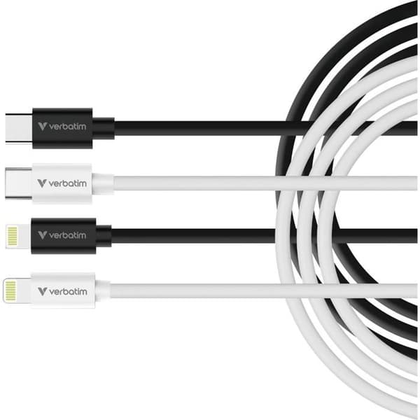 2-pack Verbatim Essentials Sync & Charge USB-C 27W M/M 1m (Svart/Vit)