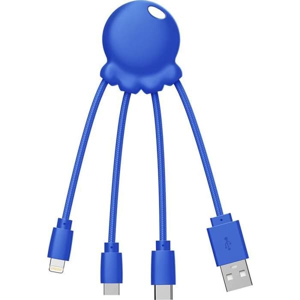 Cabel Octopus - Xoopar - 1m - Biologiskt nedbrytbar - USB A/micro USB & USB C & Lightning - Blå