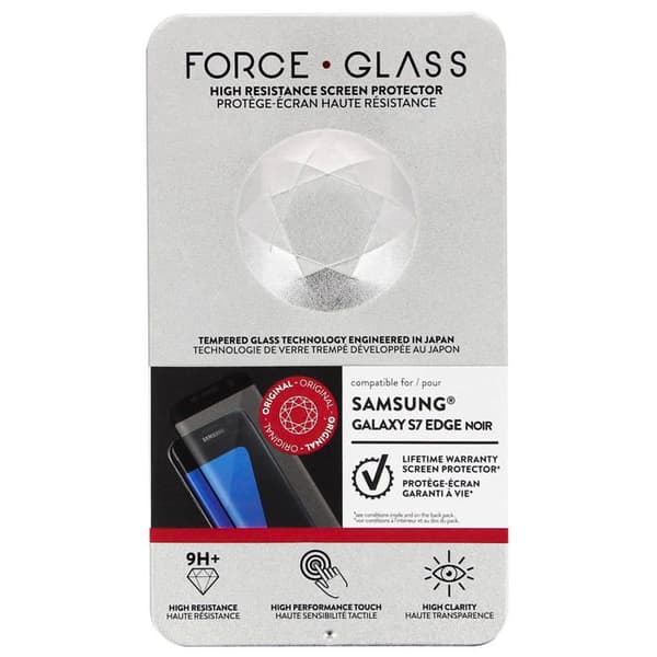 Skyddsglas - Force Glass - Galaxy S7 Edge - Härdat glas - Svart kant - Represistent