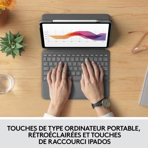 Tangentbordsetui - Logitech - Folio Touch - AZERTY - För iPad Air (M2 & M3) (4:e och 5:e generationen) - Grå