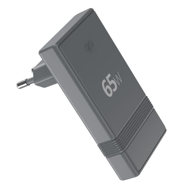 Nätadapter - FORCE POWER - Serie L Shape - 65W PD - 2x USB-C - GaN - Grå