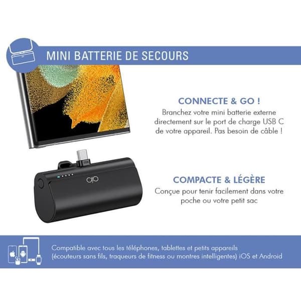 Powerbank - FORCE POWER - Lite - 5000 mAh - PD 20W - USB-C integrerad