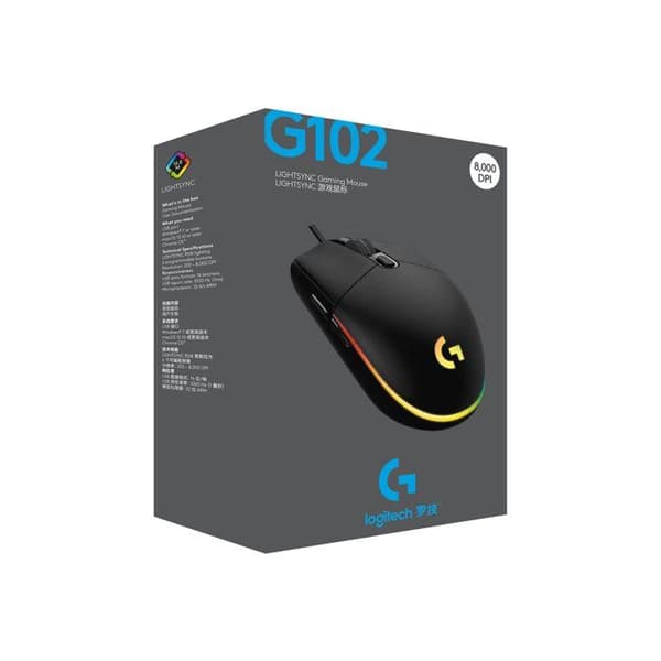 Souris Gaming - LOGITECH - G102 LIGHTSYNC - Kablé - 6 Knappar - Optisk - Svart