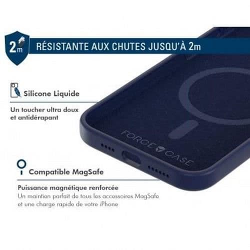 Skyddsskal - FORCE CASE - iPhone 15 Pro - Mörkblå - Mjuk silikon - Förstärkta MagSafe-magneter