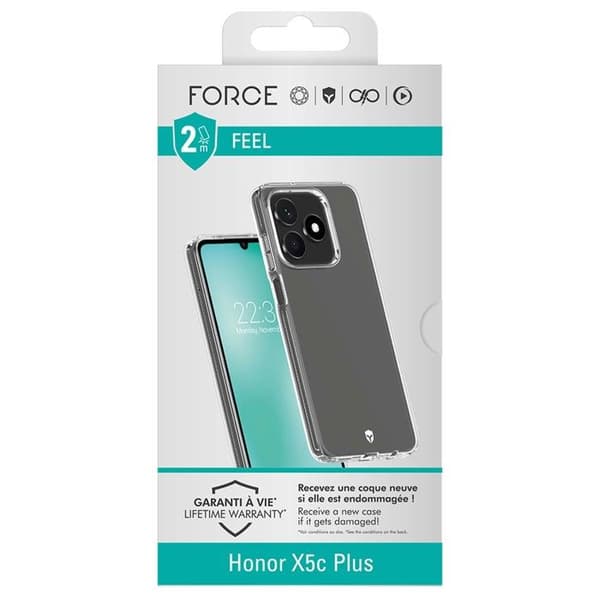 Skal - FORCE CASE - Honor X5c Plus - Tryax Inserts 3D - Stötskydd 2 m - Transparent