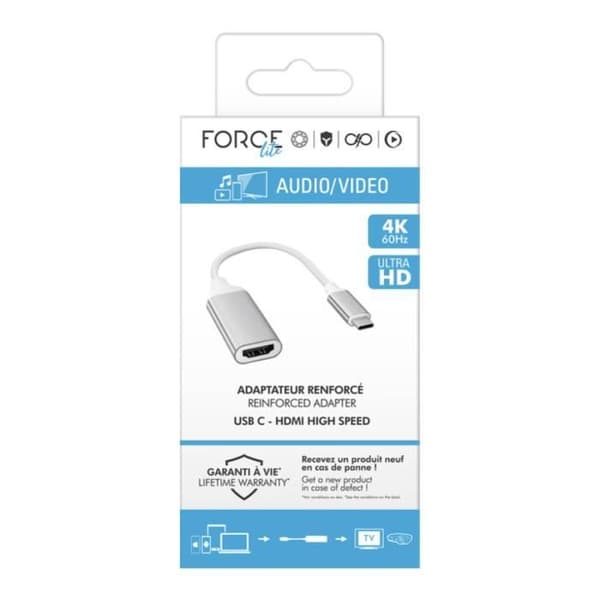 USB-C till HDMI-adapter - FORCE POWER - 4K Ultra HD - Plug & Play - Vit