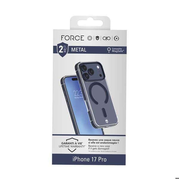 Coque - FORCE CASE - för iPhone 17 Pro MagSafe Kontur Metall Stötsäker 2m Premium Blå