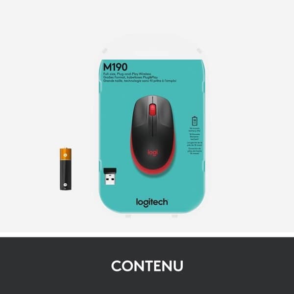 Mus - Trådlös - Logitech - M190 - Röd