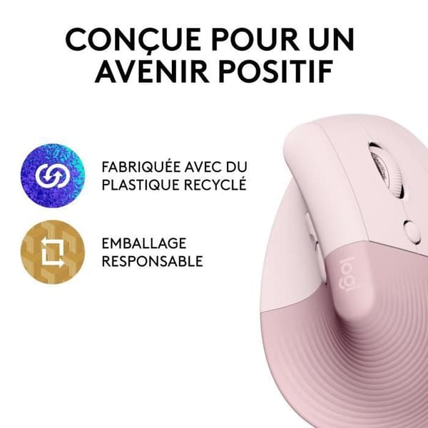 Mus - Trådlös - Logitech - Vertikal Ergonomisk Lyft - Rosa - Högerhänt