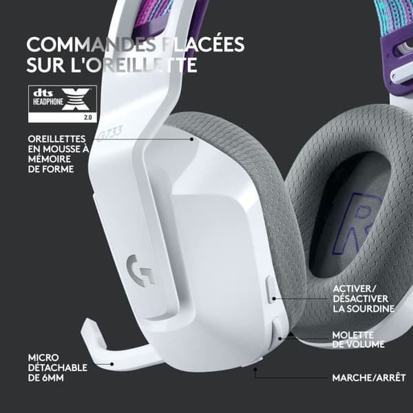 Gaming headset - Trådlös - Logitech G - G733 Lightspeed - PS5, PS4, PC, MAC - Vit