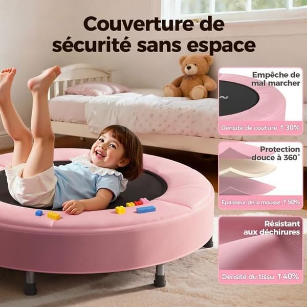 Trampolin - Mini Rebounder BCAN - 91 cm - Med säkerhetsbåge och vikbara ben - Rosa