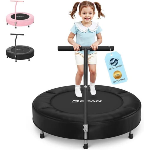 Trampolin Mini - Rebounder BCAN - 91 cm - Med säkerhetskuddar och vikbara ben - Svart