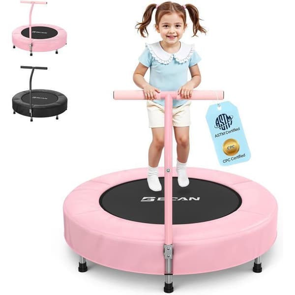 Trampolin - Mini Rebounder BCAN - 91 cm - Med säkerhetsbåge och vikbara ben - Rosa
