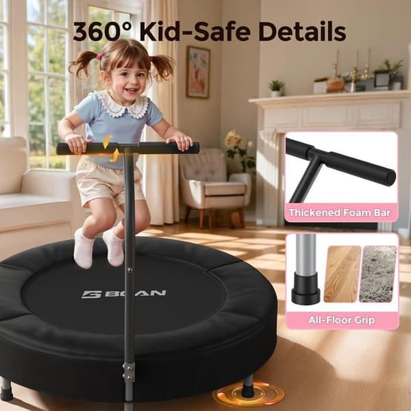 Trampolin Mini - Rebounder BCAN - 91 cm - Med säkerhetskuddar och vikbara ben - Svart