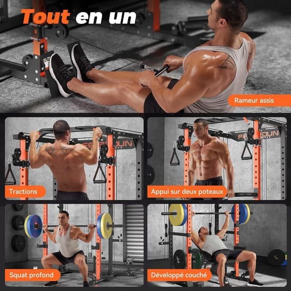Power Cage Support multifunktion - FEIERDUN - kabelövergångssystem - MAX 907 kg - LAT Pulldown - Hemgym 10 i 1