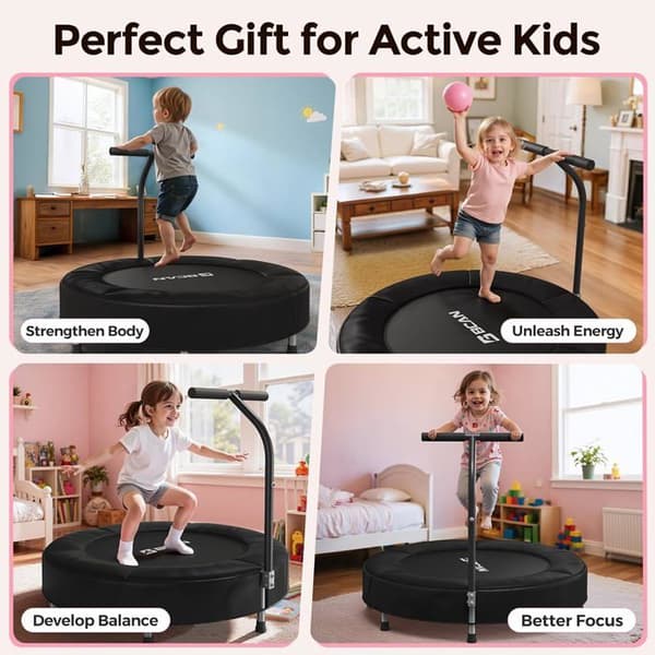 Trampolin Mini - Rebounder BCAN - 91 cm - Med Sikkerhedsbøjle og Foldbare Fødder - Sort