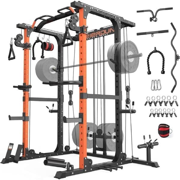 Power Cage Support multifunktion - FEIERDUN - kabelövergångssystem - MAX 907 kg - LAT Pulldown - Hemgym 10 i 1