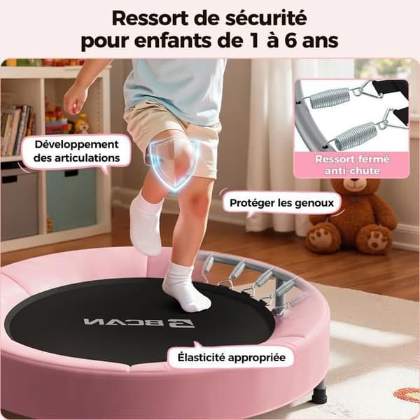 Trampolin - Mini Rebounder BCAN - 91 cm - Med säkerhetsbåge och vikbara ben - Rosa