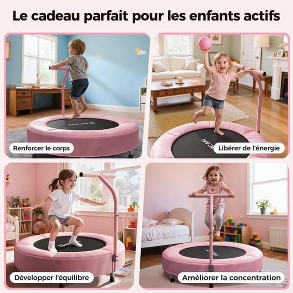Trampolin - Mini Rebounder BCAN - 91 cm - Med säkerhetsbåge och vikbara ben - Rosa