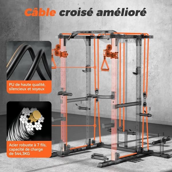Power Cage Support multifunktion - FEIERDUN - kabelövergångssystem - MAX 907 kg - LAT Pulldown - Hemgym 10 i 1