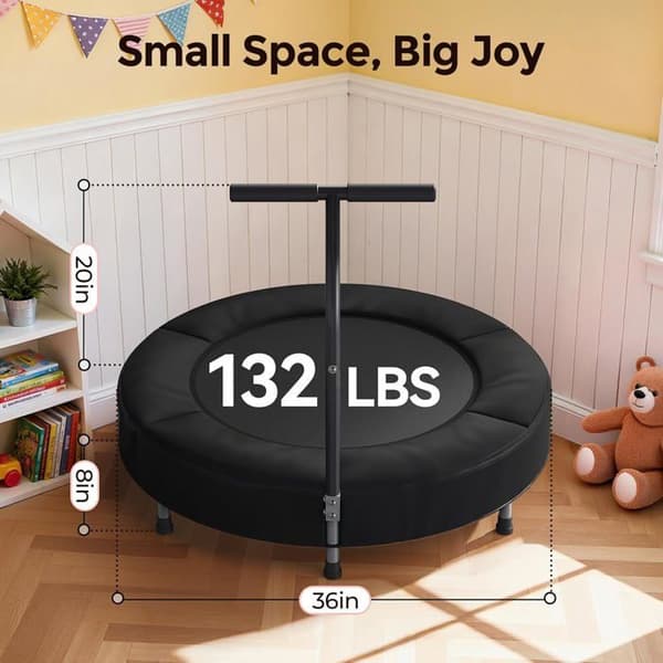 Trampolin Mini - Rebounder BCAN - 91 cm - Med säkerhetskuddar och vikbara ben - Svart
