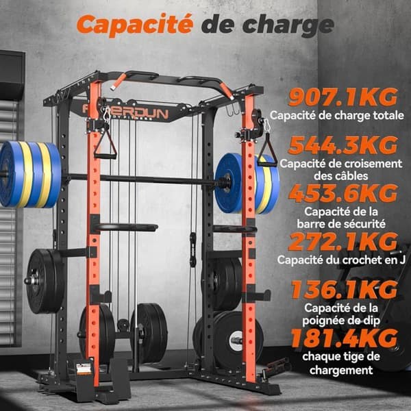 Power Cage Support multifunktion - FEIERDUN - kabelövergångssystem - MAX 907 kg - LAT Pulldown - Hemgym 10 i 1