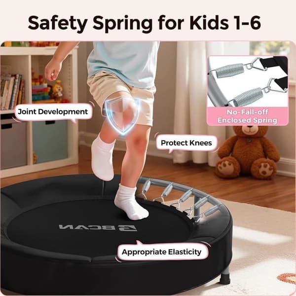Trampolin Mini - Rebounder BCAN - 91 cm - Med Sikkerhedsbøjle og Foldbare Fødder - Sort