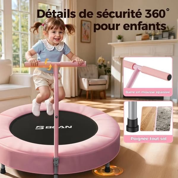 Trampolin - Mini Rebounder BCAN - 91 cm - Med säkerhetsbåge och vikbara ben - Rosa