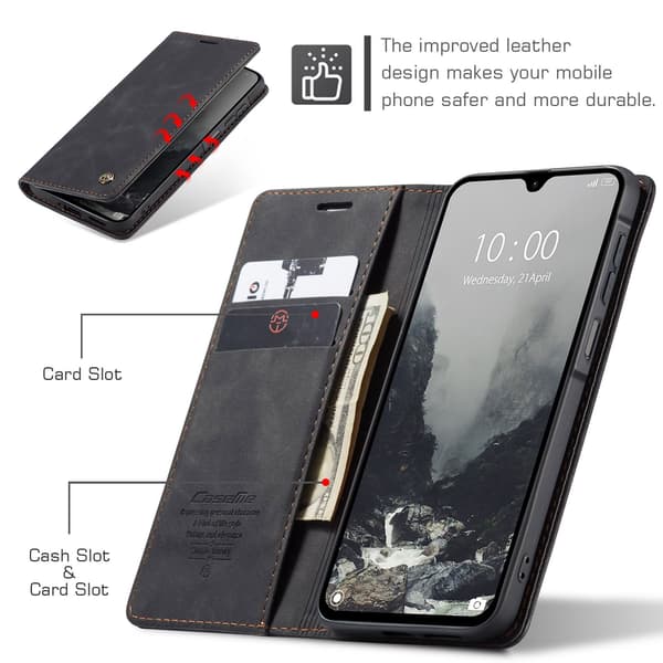 CaseMe 013 Series PU-Læder Flip Cover til Samsung Galaxy A27 5G - Sort